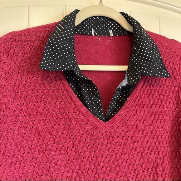 Pink sweater with built in button down shirt - super cute for work! Size L - Picture 2 of 9